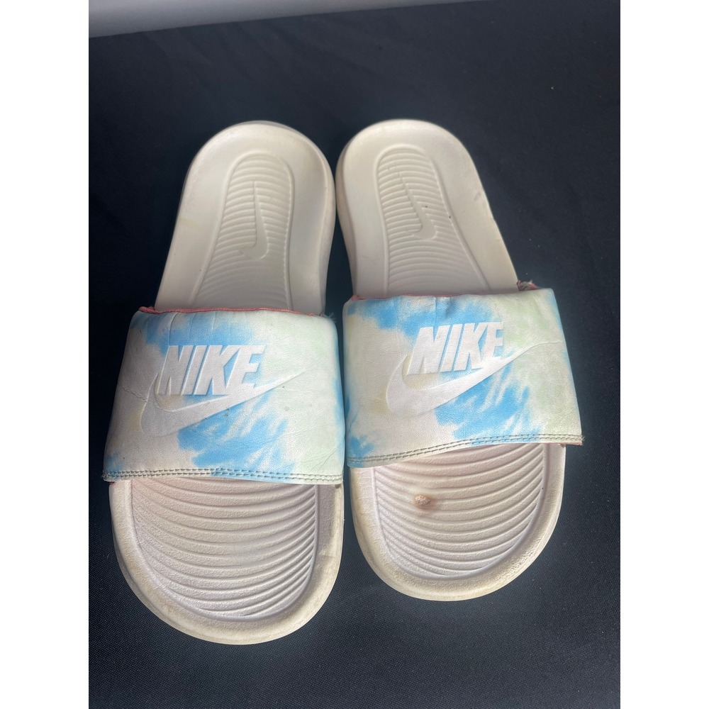 Nike Victori One Tie Dye Slide Sandals Womens Size 9 White Blue CN9676-101